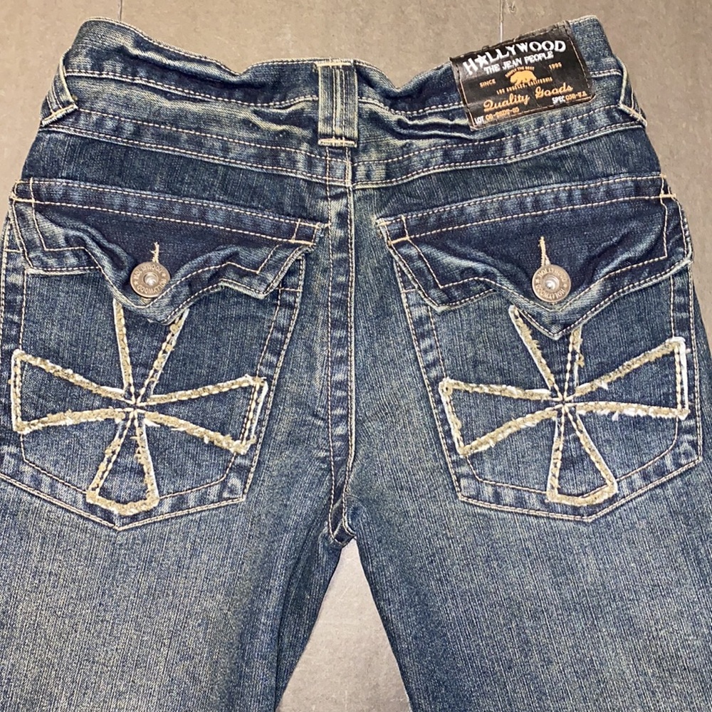 Hollywood The Jean People Size 16 Low Boot Cut Faded Denim Jeans - Picture 8 of 14